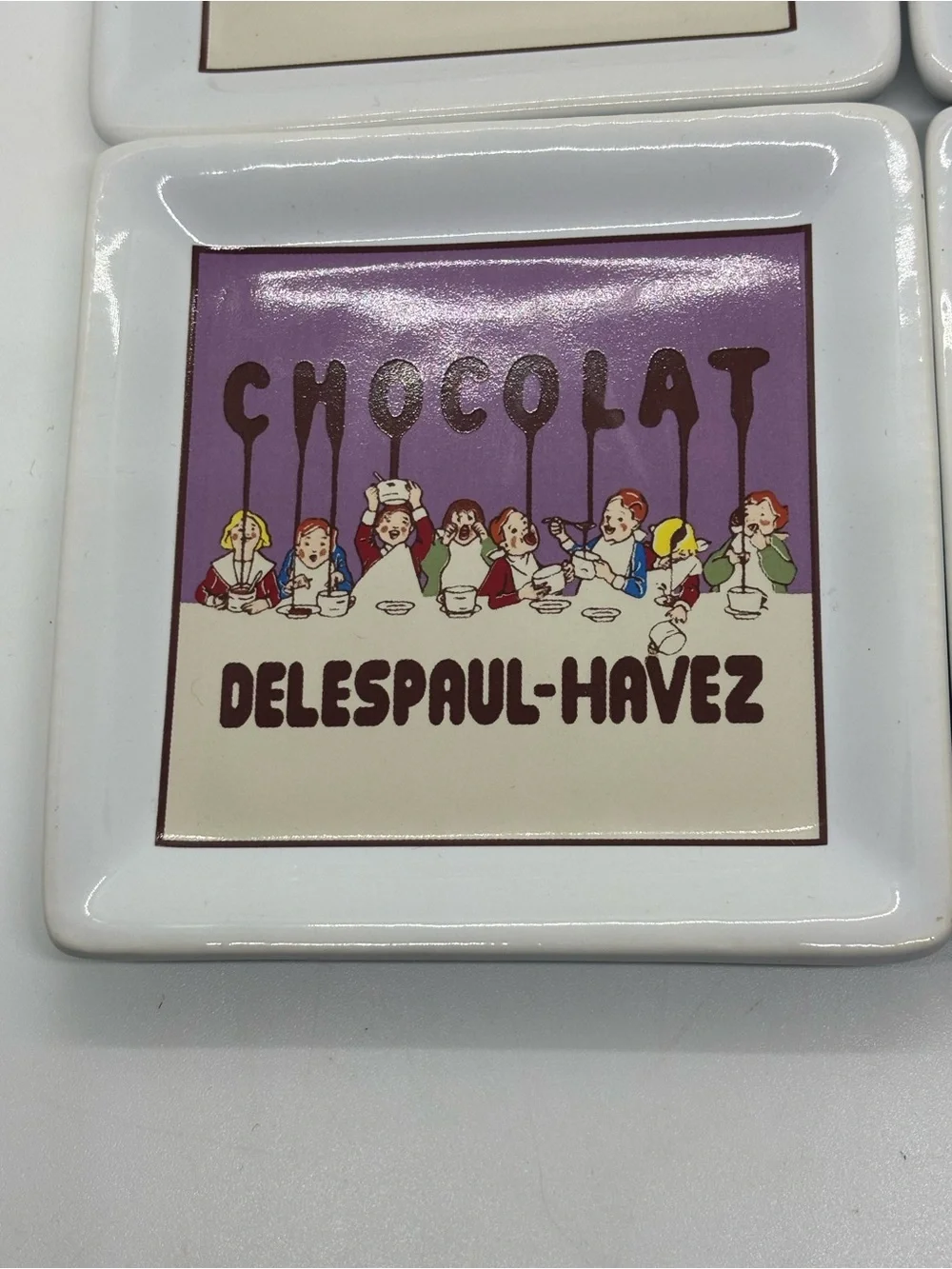 Pottery Barn Chocolate Themed Ceramic Coasters Set of 4